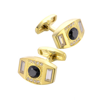 Black Crystal Rhinestone French Cufflinks Golden Shiny Diamonds Modern Suit Shirts Cufflinks